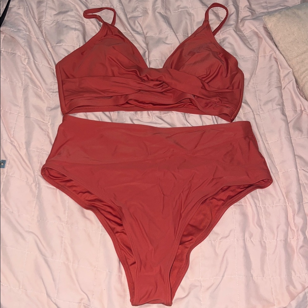 Cupshe Marsala Twist High Waisted Bikini